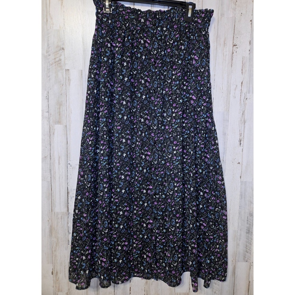EUC Molly Bracken M Button Up Ruffle Chiffon Long Midi High Floral Skirt A-line